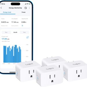 TP-Link 𝗧𝗮𝗽𝗼 Smart Plug Wi-Fi Mini, Energy Monitoring, Compatible with Alexa & Google Home & Samsung SmartThings, Timer, 15A/1800W Max, ETL Certified, 2.4G Wi-Fi Only, Tapo P115(4-Pack)