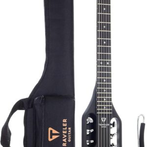 Traveler Guitar Ultra-Light Electric Guitar Matte Black | Portable Electric with Removable Lap Rest | Full 24 3/4" Scale Headless Guitar | Custom Gig Bag Included