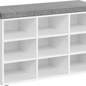 VASAGLE CUSTOS Collection - Shoe Bench, Storage Bench with Padded Seat, Entryway Bench with 9 Compartments, for Bedroom, 11.9 x 30.9 x 18.9 Inches, Cloud White and Dove Gray ULHS009W14