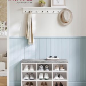 VASAGLE CUSTOS Collection – Shoe Bench, Storage Bench with Padded Seat, Entryway Bench with 9 Compartments, for Bedroom, 11.9 x 30.9 x 18.9 Inches, Cloud White and Dove Gray ULHS009W14