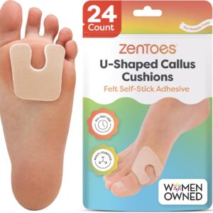 ZenToes U-Shaped Felt Callus Pads | Protect Calluses from Rubbing on Shoes | Reduce Foot and Heel Pain | Pack of 24 | 1/8” Self-Stick Pedi Cushions