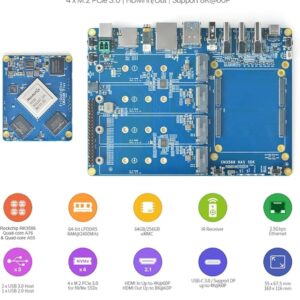 youyeetoo CM3588 Plus NAS Kit Up to 32GB RAM, 2.5GbE, 4xM.2 2280 PCle 3.0 for Network Attached Storage Home Cloud – RK3588 ARM OMV (32G+256G,with NAS Carrier Board)
