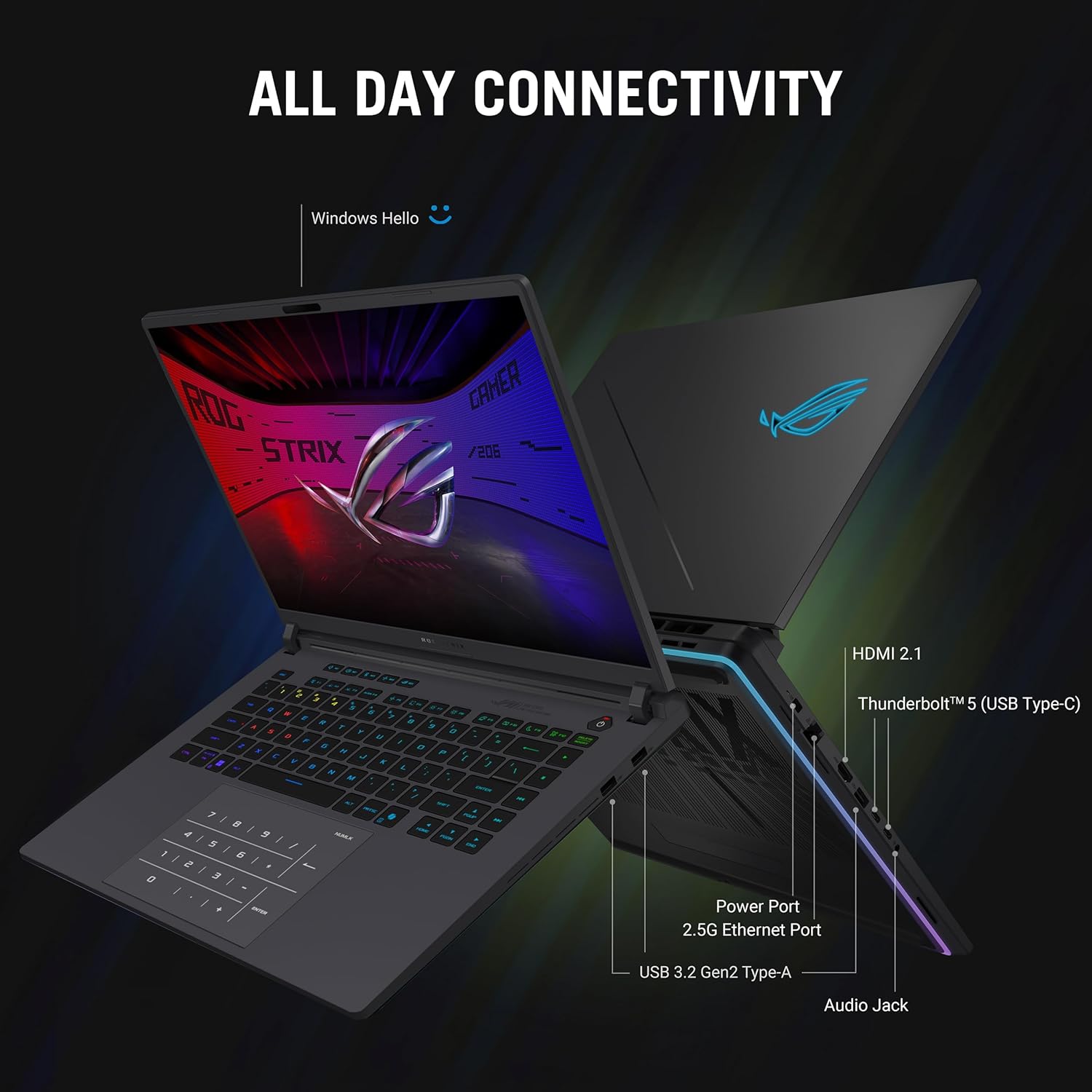 ASUS ROG Strix G16 (2025) Gaming Laptop, 16” ROG Nebula Display 16:10 2.5K 240Hz/3ms, NVIDIA® GeForce RTX™ 5070 Ti GPU, Intel® Core™ Ultra 9 275HX Processor, 32GB DDR5, 1TB SSD, Wi-Fi 7, Win11 Home - Image 5