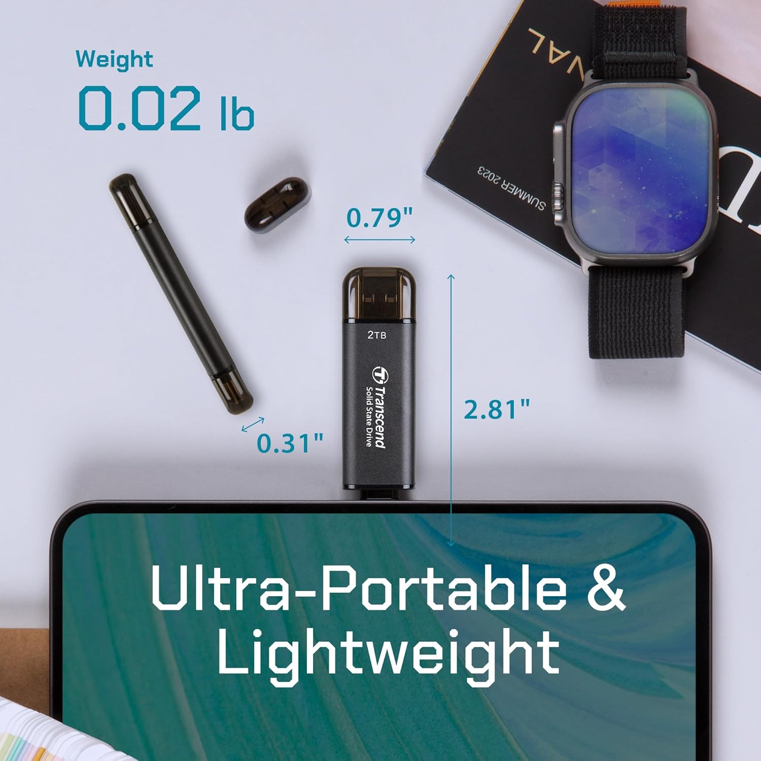 Transcend 2TB External SSD, Up to 1,050MB/s, Dual USB Flash Drive for iPhone17,16,15/ Pixel/Android Phones/Tesla/iPad/Mac/Steam Deck/ROG Ally/MSI Claw/PS5, 2-in-1 Type C&A, USB 3.2 Gen2 Portable SSD - Image 7