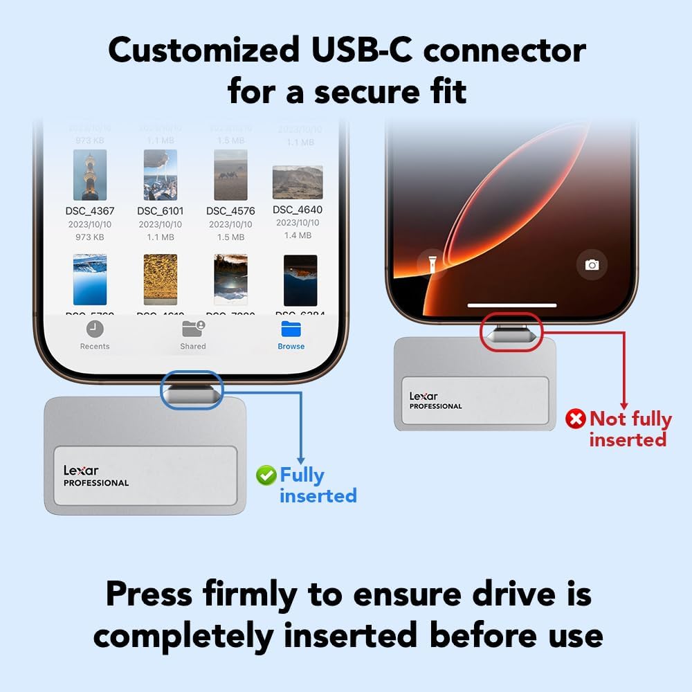 Lexar 2TB Professional Go Portable SSD, Supports Apple 4K 60fps ProRes, Up to 1050MB/s, USB 3.2 Gen 2, Rugged, IP65, Ultracompact, Compatible w/iPhone 15/16, External SSD (LSL400X002T-RNSNU) - Image 3