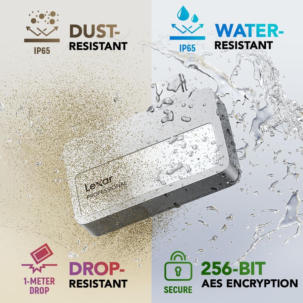 Lexar 2TB Professional Go Portable SSD, Supports Apple 4K 60fps ProRes, Up to 1050MB/s, USB 3.2 Gen 2, Rugged, IP65, Ultracompact, Compatible w/iPhone 15/16, External SSD (LSL400X002T-RNSNU) - Image 7