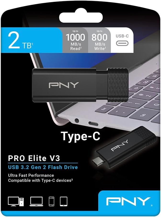 2TB PNY PRO Elite V3™ Type-C USB 3.2 Gen 2 Flash Drive – Up to 1000MB/s Read, Up to 800MB/s Write, Extreme Performance for Professional Data Storage and Transfers, Premium Metal Design, USB-C - Image 8