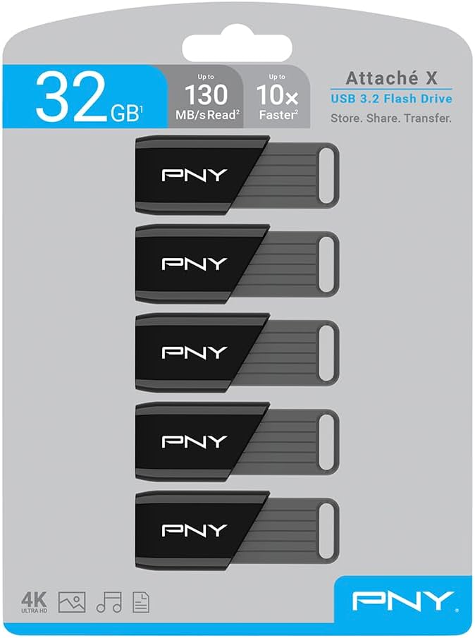 PNY 32GB Attaché X USB 3.2 Gen 1 Flash Drive, Advanced Performance Up to 130MB/s Read, Everyday Data Store & Transfer, Reliable Portable Storage, Durable, Type-A, Computers, Laptops, Desktops, 5-Pack - Image 10