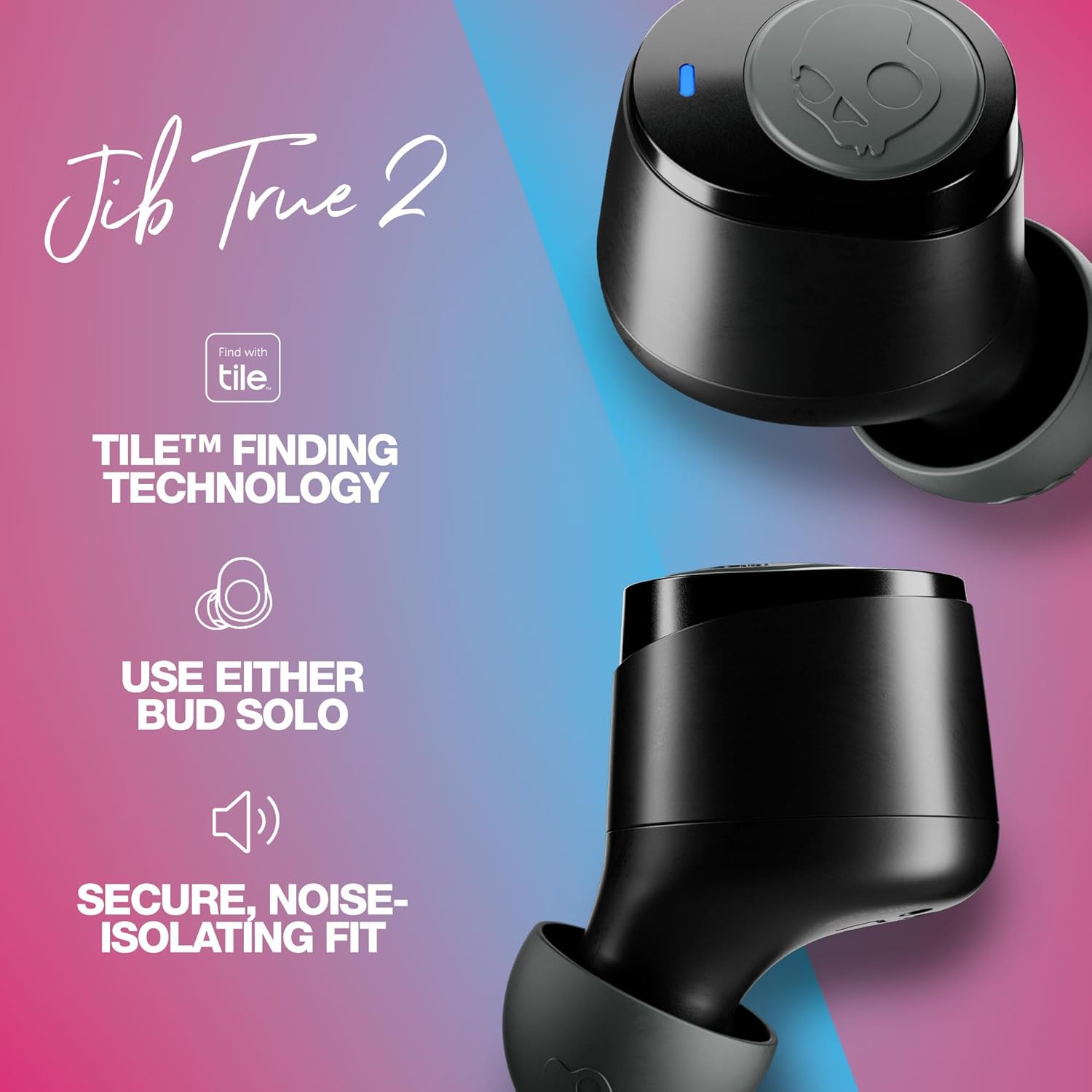 Skullcandy Jib True 2 Wireless Earbuds, Bluetooth Headphones, Up to 33 Hours Battery with Charging Case, Noise Isolating Fit, Sweat and Water Resistant, Microphone for iPhone Android - True Black - Image 4