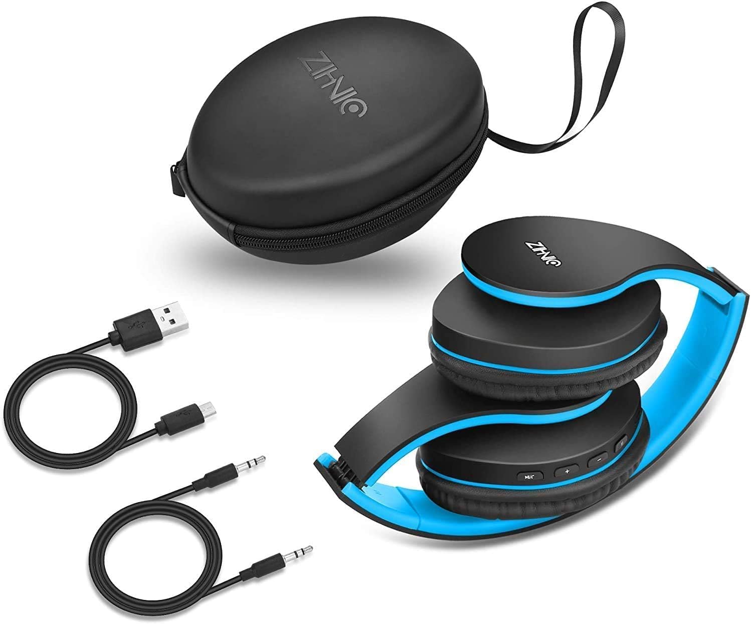 ZIHNIC Bluetooth Headphones Over-Ear, Foldable Wireless and Wired Stereo Headset Micro SD/TF, FM for Cell Phone,PC,Soft Earmuffs &Light Weight for Prolonged Wearing (Black/Blue) - Image 5