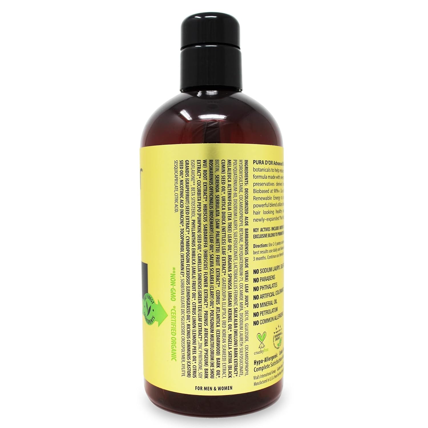 PURA D'OR 16 Oz Advanced Therapy Shampoo Reduces Hair Thinning & Increases Volume, No Sulfate, Biotin Shampoo Infused with Argan Oil, Aloe Vera for All Hair Types, Men & Women - Image 3