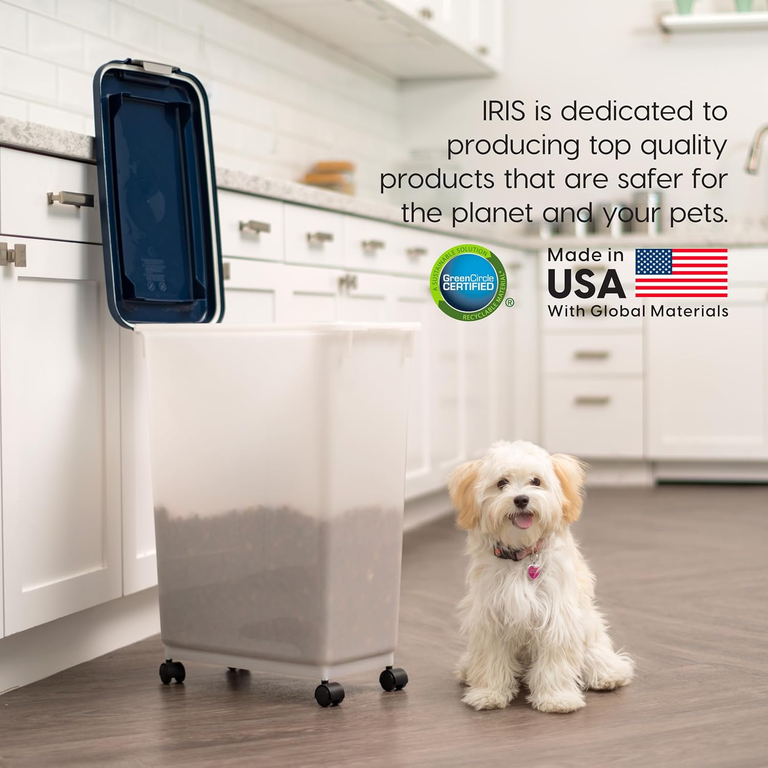 IRIS USA Airtight Dog Food Storage Container, Up to 38 lbs, Attachable Wheels, For Dog Cat Bird and Other Pet Food Storage Bin, Keep Fresh, Easy Mobility, BPA Free, Navy/Pearl - Image 7