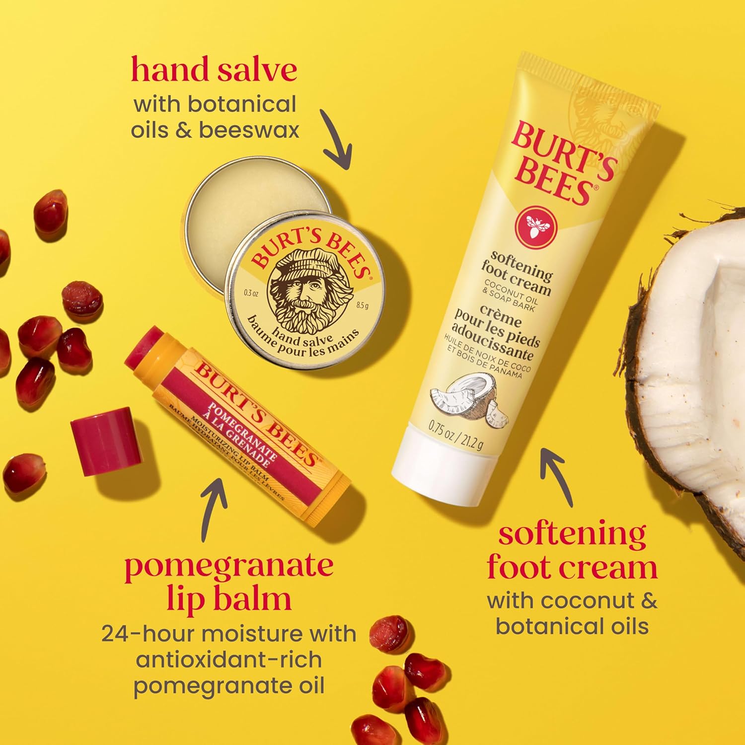 Burt's Bees Christmas Gifts - Tips and Toes Kit, 6 Travel Size Products for Stocking Stuffers - Pomegranate Moisturizing Lip Balm, 2 Hand Creams, Foot Cream, Cuticle Cream, and Hand Salve - Image 7