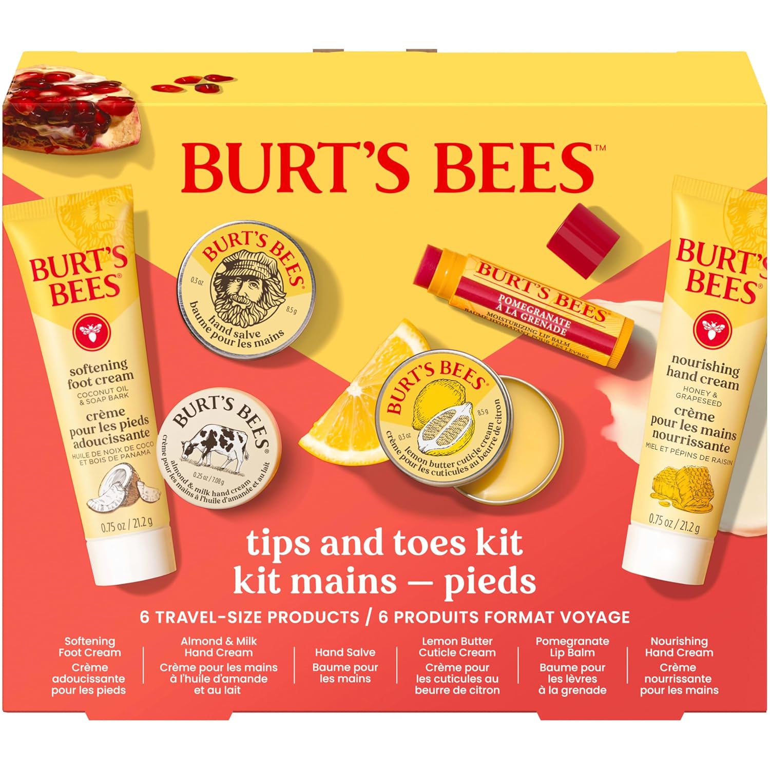 Burt's Bees Christmas Gifts - Tips and Toes Kit, 6 Travel Size Products for Stocking Stuffers - Pomegranate Moisturizing Lip Balm, 2 Hand Creams, Foot Cream, Cuticle Cream, and Hand Salve - Image 14