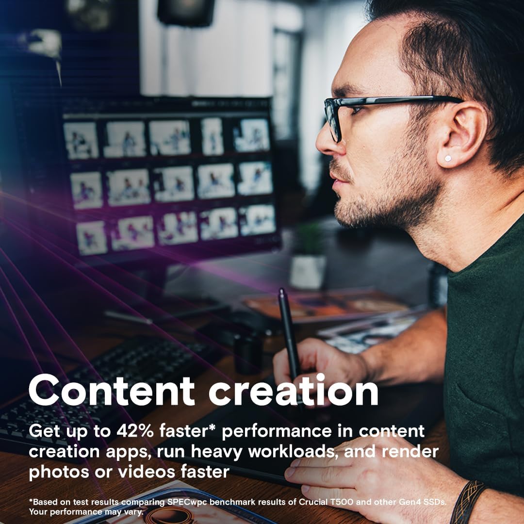 Crucial T500 2TB Gen4 NVMe M.2 Internal Gaming SSD, Up to 7400MB/s, Laptop & Desktop Compatible + 1mo Adobe CC All Apps - CT2000T500SSD8 - Image 4