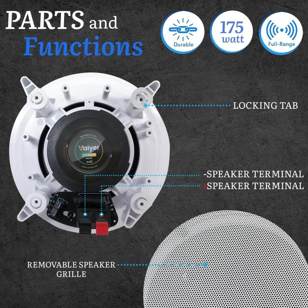 Home Theater System Kit, 4 Channel 1000 Watts Bluetooth Receiver with 5.25" 8 Qty of 175W in-Wall in-Ceiling Speakers & 16 Gauge 500 ft. Spool of Speaker Zip Wire by Vaiyer - Image 8