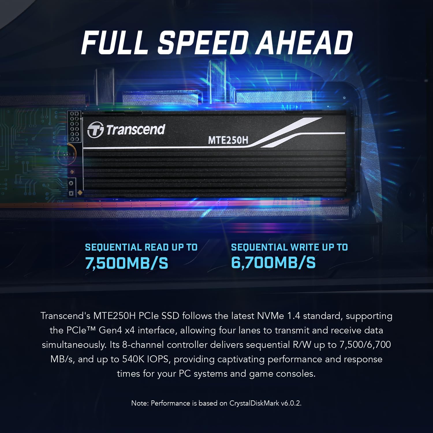 Transcend 4TB M.2 2280 SSD with Aluminum Heatsink, Up to 7,500MB/s for PS5, Desktops, Laptops, PCIe NVMe Gen4x4 Internal SSD, 3D TLC NAND, High-Speed Solid State Drive, for Gaming, Professional Use - Image 4