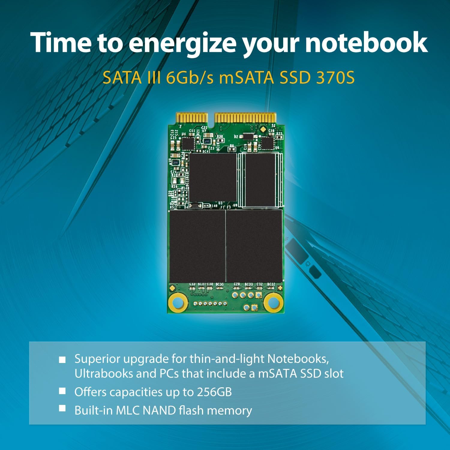 Transcend 64GB SATA III 6G/s mSATA SSD, Internal Solid State Drive, Up to 530 MB/s, Dram Cache, for Ultrabook, Desktop, Tablet PC, Server, MLC - TS64GMSA370S - Image 3
