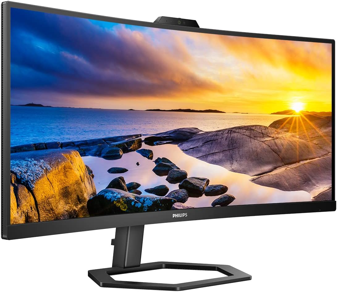 Philips 34E1C5600HE 34" UltraWide QHD 21:9 Monitor with Built-in Windows Hello Webcam & Noise Canceling Mic, USB-C Docking, Stereo Speakers, 100Hz, 4-Year Advance Replacement,Black - Image 3