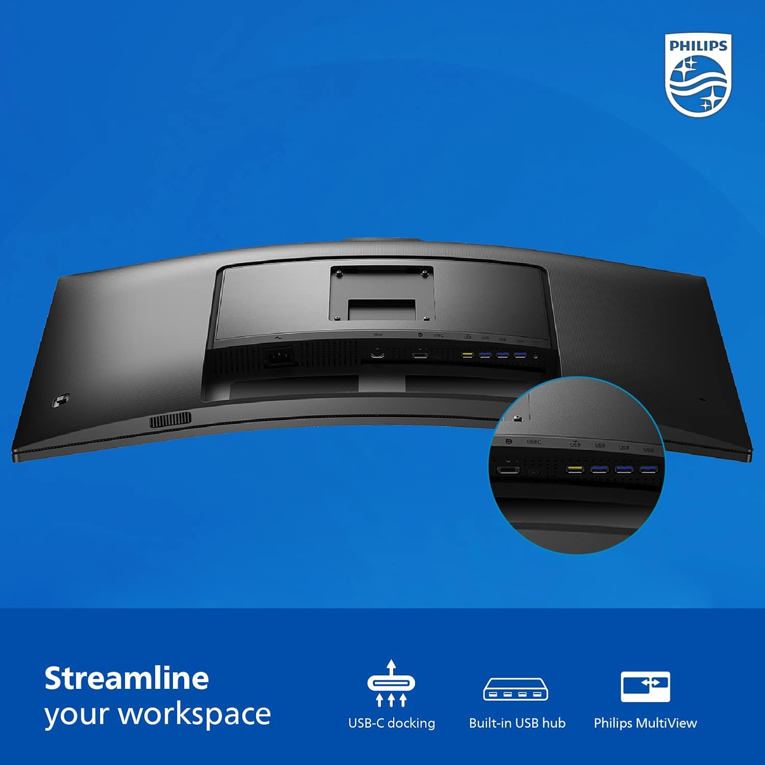 Philips 34E1C5600HE 34" UltraWide QHD 21:9 Monitor with Built-in Windows Hello Webcam & Noise Canceling Mic, USB-C Docking, Stereo Speakers, 100Hz, 4-Year Advance Replacement,Black - Image 8