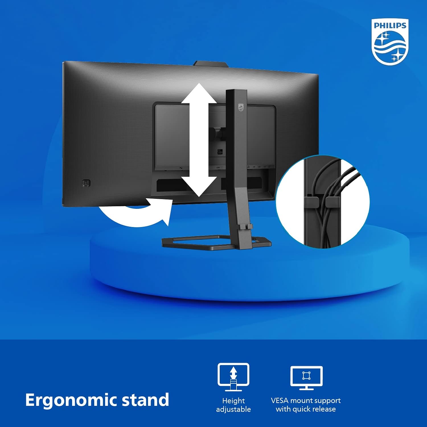 Philips 34E1C5600HE 34" UltraWide QHD 21:9 Monitor with Built-in Windows Hello Webcam & Noise Canceling Mic, USB-C Docking, Stereo Speakers, 100Hz, 4-Year Advance Replacement,Black - Image 9