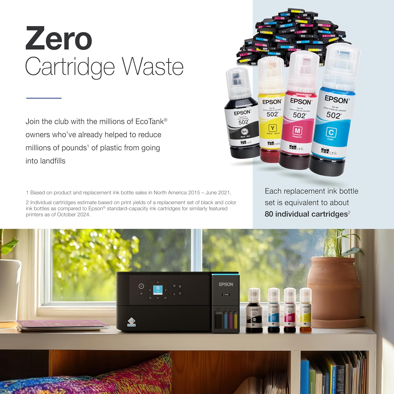 Epson EcoTank ET-2980 Wireless All-in-One Color Supertank Printer with up to 3 Years of Ink, Refillable Tanks, Perfect for Home, 15 PPM, 1.44" Color Screen, Auto 2-Sided Printing - Black - Image 4