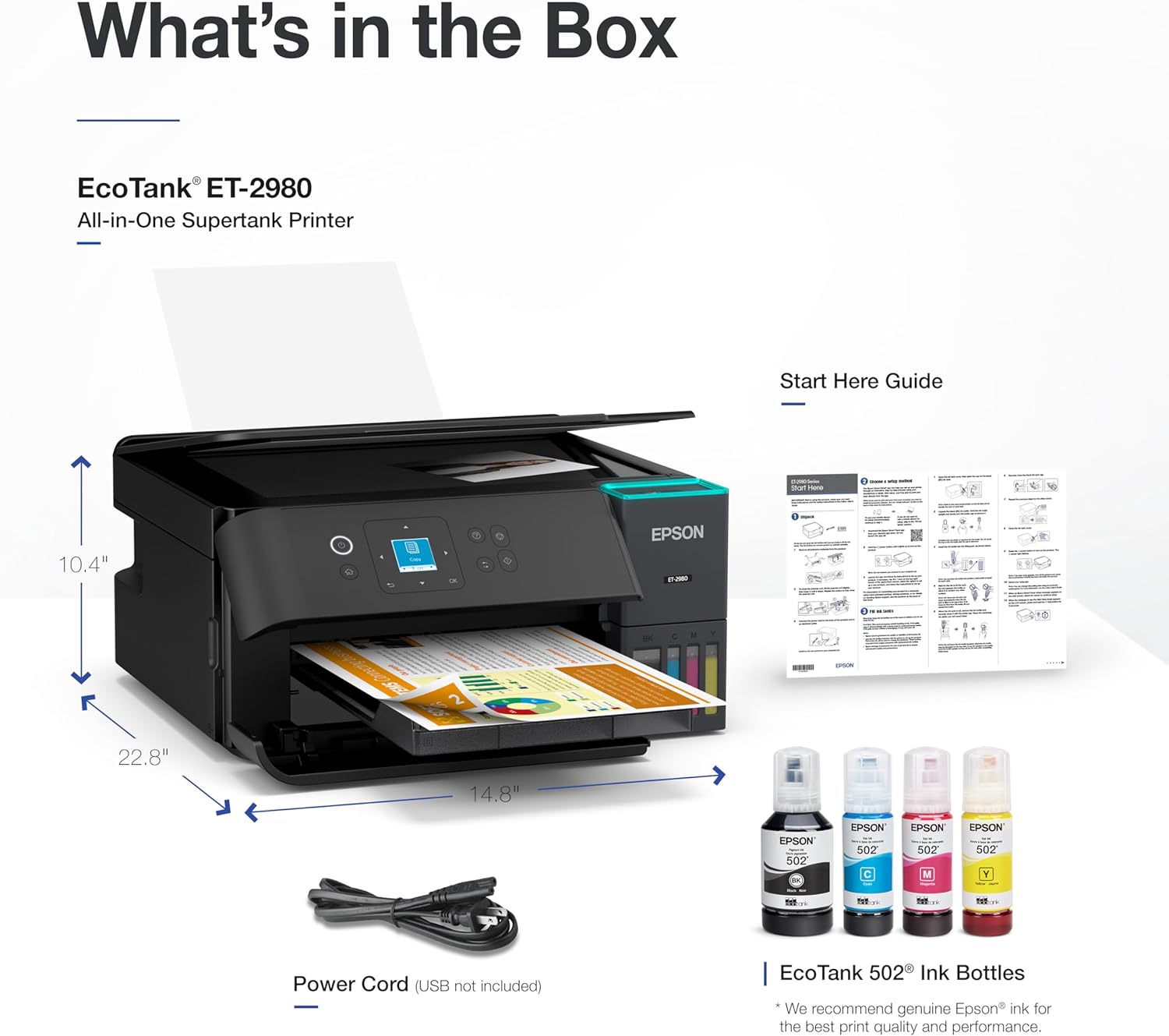 Epson EcoTank ET-2980 Wireless All-in-One Color Supertank Printer with up to 3 Years of Ink, Refillable Tanks, Perfect for Home, 15 PPM, 1.44" Color Screen, Auto 2-Sided Printing - Black - Image 7