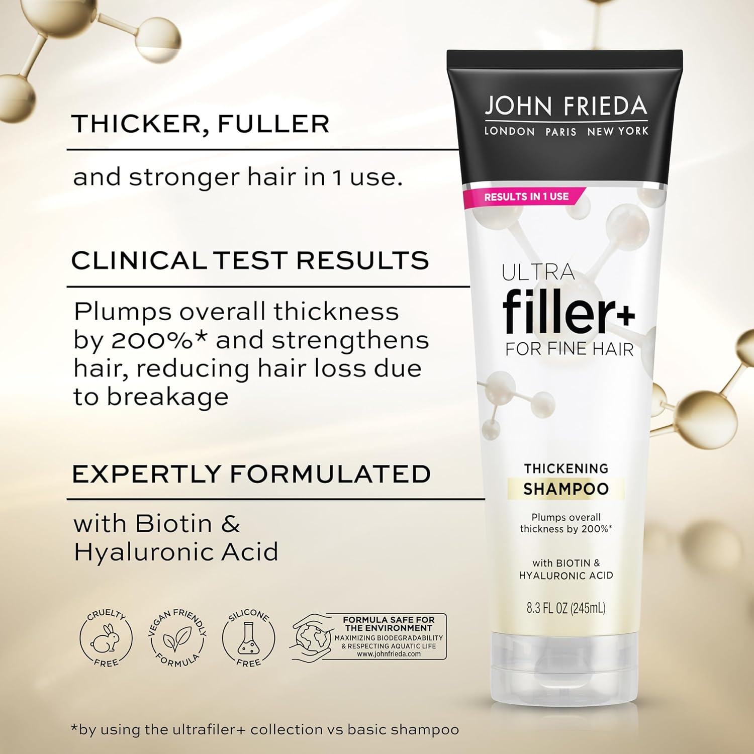 John Frieda ULTRAfiller+ Thickening Shampoo, Strengthening Shampoo for Damaged or Thin Hair, Infused with Biotin and Hyaluronic Acid to Strengthen Hair for Thicker Fuller Results, 8.3 Oz - Image 3