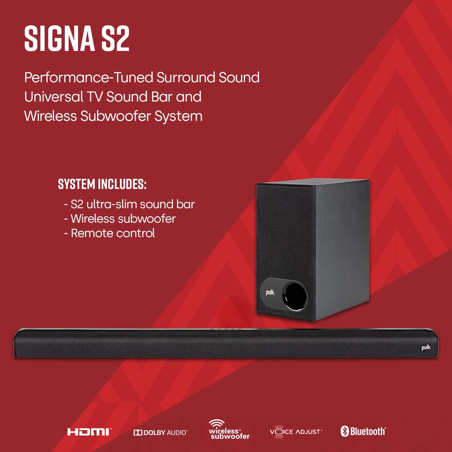 Polk Audio Signa S2 Sound Bar for Smart TV with Subwoofer, Wireless – Exclusive VoiceAdjust Technology, Ultra-Slim Design, Works with 4K & HD TVs, HDMI & Optical, Bluetooth, Wireless Streaming - Image 4
