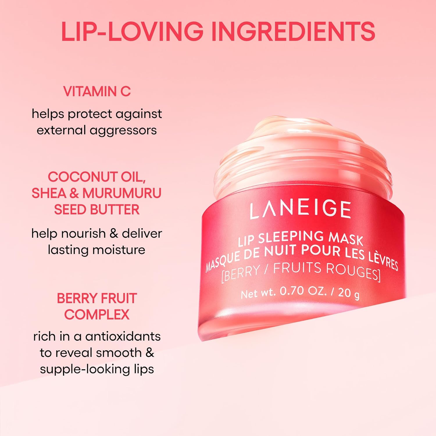 LANEIGE Lip Sleeping Mask: Nourish, Hydrate, Vitamin C, Murumuru & Shea Butter, Antioxidants, Flaky, Dry Lips - Image 6