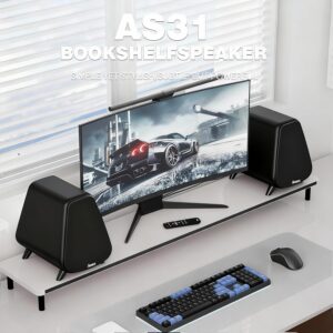 AS31 Active Bookshelf Speakers – 80W RMS 2-Way Stereo / 3″ Long-Stroke Woofer & 20 mm Silk Dome Tweeter – Bluetooth 5.3, RCA + Optical Inputs, Sub-Out & Remote Control – Wooden（Black）