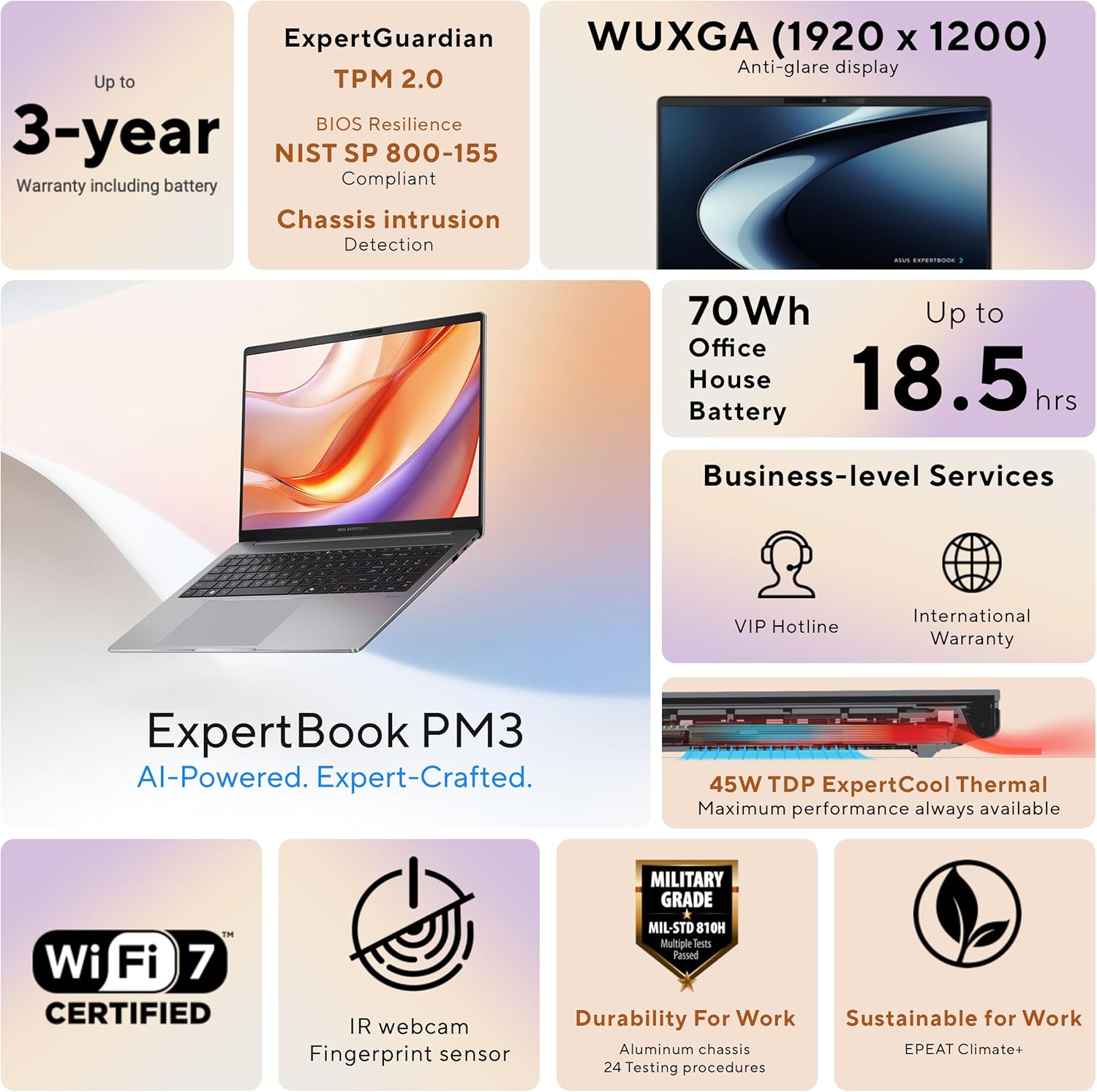 ASUS ExpertBook PM3 16” Business Laptop, AMD Ryzen AI 7 350 Processor, 32GB RAM, 1TB SSD, WiFi 7, Windows 11 Pro, Misty Grey, PM3606CKA-XS76 - Image 2