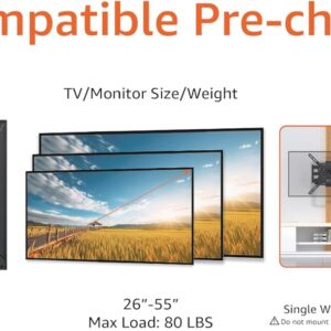 Amazon Basics Full Motion Articulating TV Monitor Wall Mount for 26″ to 55″ TVs and Flat Panels up to 80 Lbs, Black