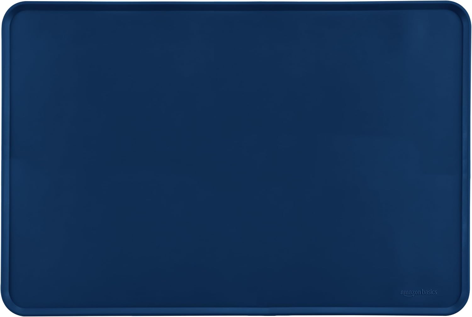 Amazon Basics Waterproof Anti-Slip Silicone Cat & Dog Food Mat, Pet Mats with Raised Edges for Food and Water Bowl to Protect Floors, 24 x 16 Inches, Blue, Solid