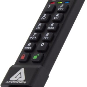 Apricorn 256GB Aegis Secure Key 3 NXC 256-Bit Hardware-Encrypted USB 3.2 Type C Flash Drive, FIPS 140-3 Level 3 Validated (ASK3-NXC-256GB),Black