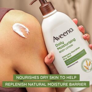 Aveeno Daily Moisturizing Body Lotion for Dry Skin with Prebiotic Oat, Fragrance & Paraben Free, Non-Greasy, Non-Comedogenic, for Sensitive Skin & 48-Hour Moisturizer 18 Fl Oz