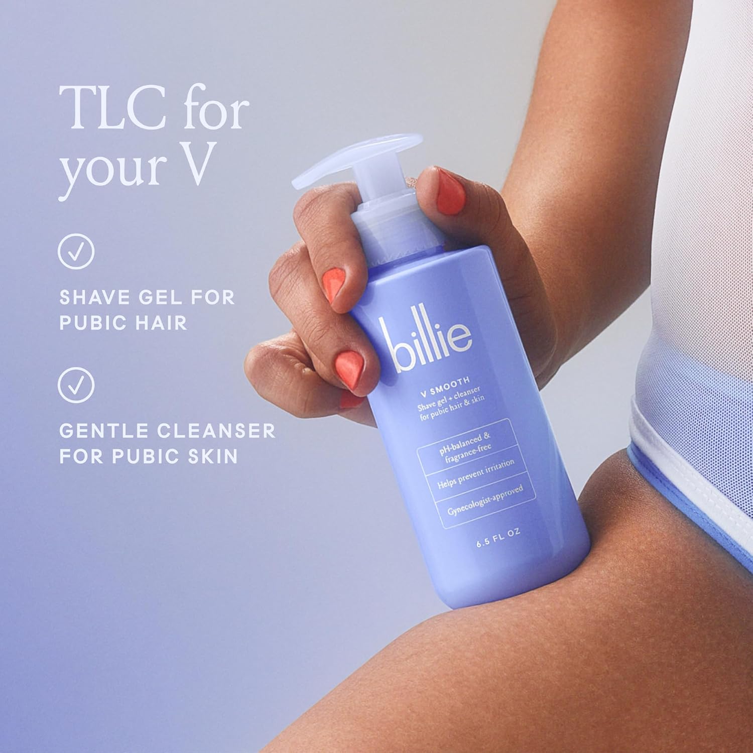 Billie - V Smooth - Shave Gel + Cleanser for Pubic Hair & Skin - pH-Balanced - Fragrance-Free - Gynecologist-Approved - 6.5 oz. - Image 2