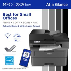 Brother MFC-L2820DW Wireless Compact Monochrome All-in-One Laser Printer with Copy, Scan and Fax, Duplex, Black & White | Includes Refresh Subscription Trial(1), Works with Alexa