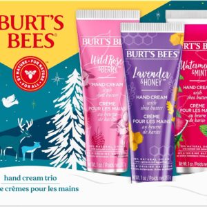 Burt's Bees Christmas Gifts, 3 Body Skincare Stocking Stuffers, Shea Butter Hand Cream Trio Set - Lavender Honey, Watermelon Mint & Wild Rose Berry (3-Pack)