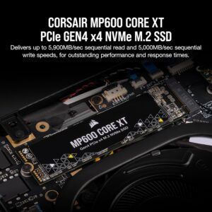 Corsair MP600 CORE XT 1TB M.2 PCIe Gen4 NVMe SSD – Up to 5900MB/s – QLC NAND – M.2 2280 – for PCIe 4.0 Notebooks and Desktops – Black