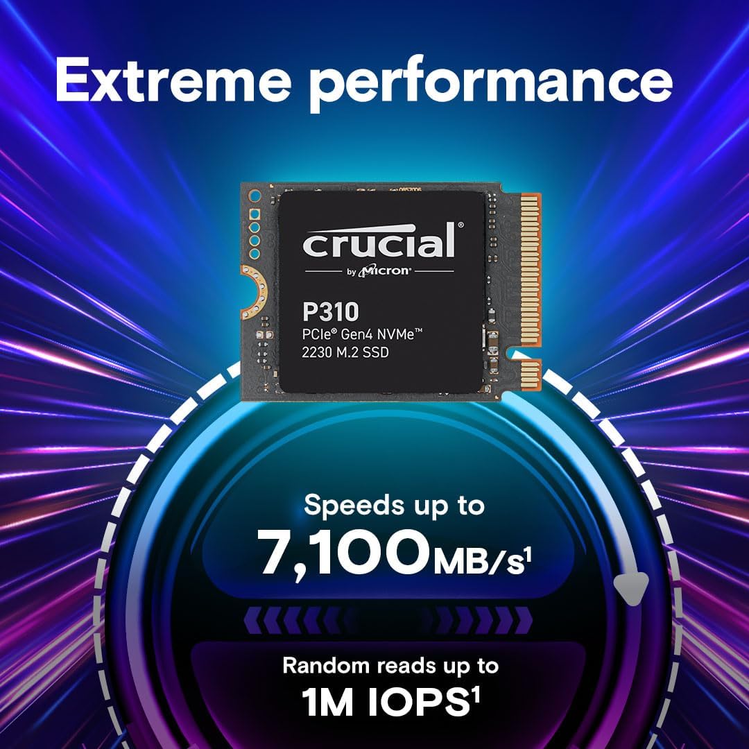 Crucial P310 1TB M.2 2230 SSD, PCIe Gen4 NVMe, Up to 7,100MB/s, Internal Solid State Drive, Ideal for Steam Deck, ASUS ROG Ally, MSI Claw, Mini PCs & Ultrabooks - CT1000P310SSD2 - Image 2
