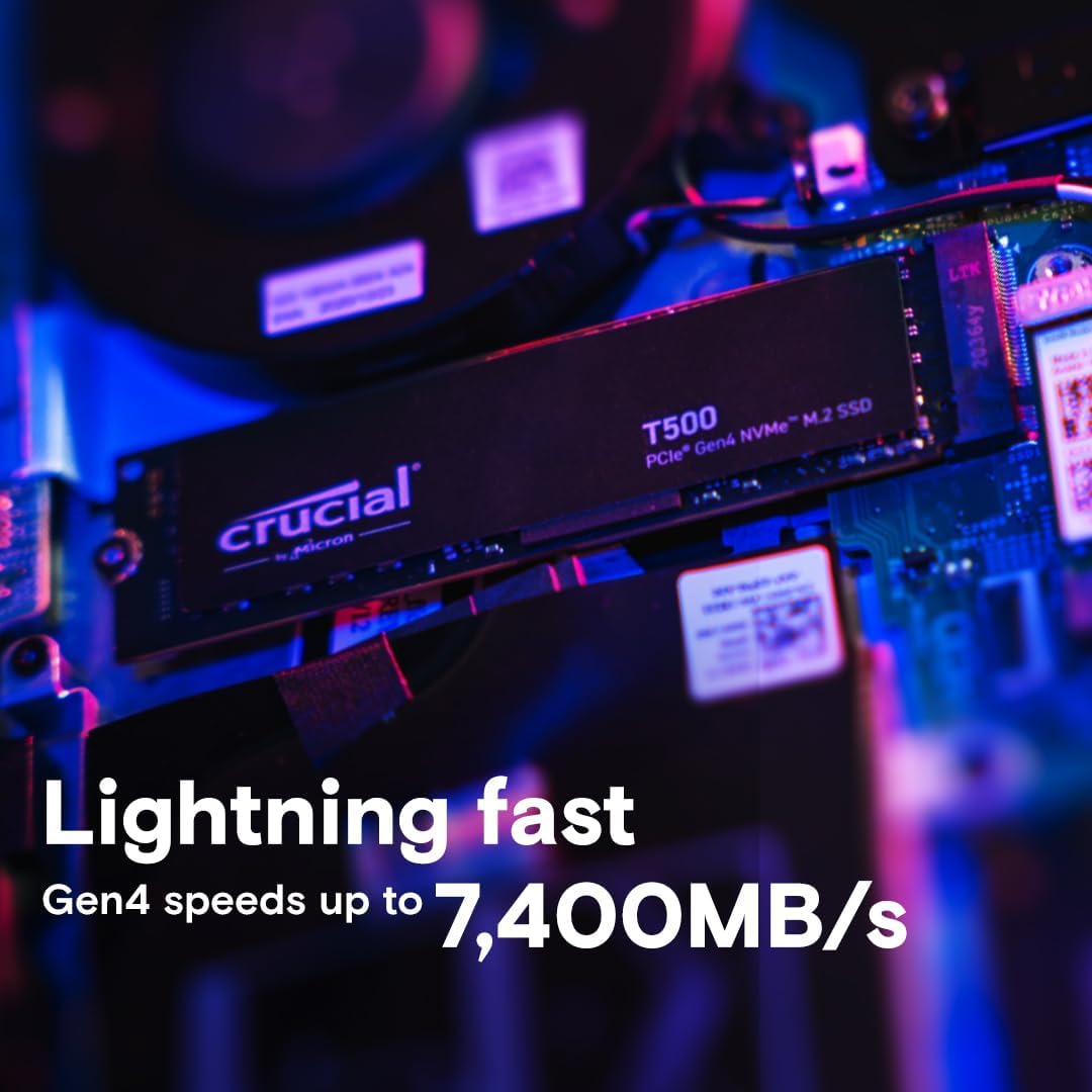 Crucial T500 2TB Gen4 NVMe M.2 Internal Gaming SSD, Up to 7400MB/s, Laptop & Desktop Compatible + 1mo Adobe CC All Apps - CT2000T500SSD8 - Image 2