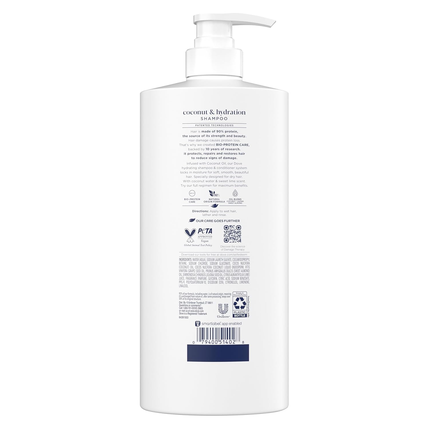 Dove Shampoo Coconut & Hydration for Dry Hair with Bio-Protein Care Technology and Coconut Oil 28 Fl Oz - Image 2