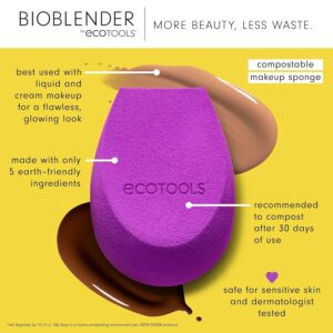 EcoTools Bioblender Makeup Sponge, Compostable Makeup Blender, For Liquid & Cream Foundation, Sustainable, Seamless Application, Eco-Friendly Beauty Sponge, Cruelty-Free & Latex Free, 1 Count