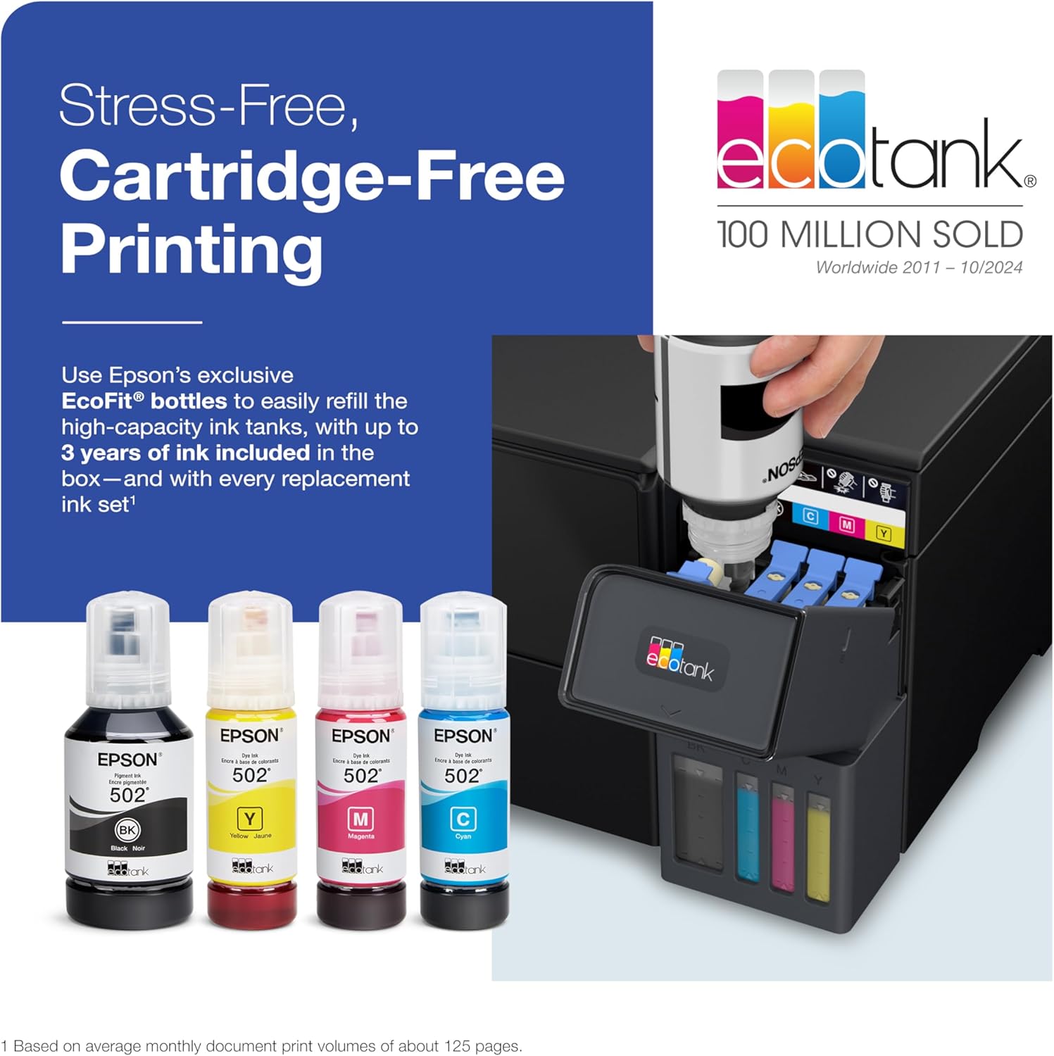 Epson EcoTank ET-2980 Wireless All-in-One Color Supertank Printer with up to 3 Years of Ink, Refillable Tanks, Perfect for Home, 15 PPM, 1.44" Color Screen, Auto 2-Sided Printing - Black - Image 2