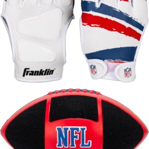 Franklin Sports NFL Kids Football + Receiver Glove Set - NFL Sticky Fingers Easy Catch Junior Football + Gloves - Youth Foam Football with Self-Stick Cover - Includes (1) Football + (2) Gloves