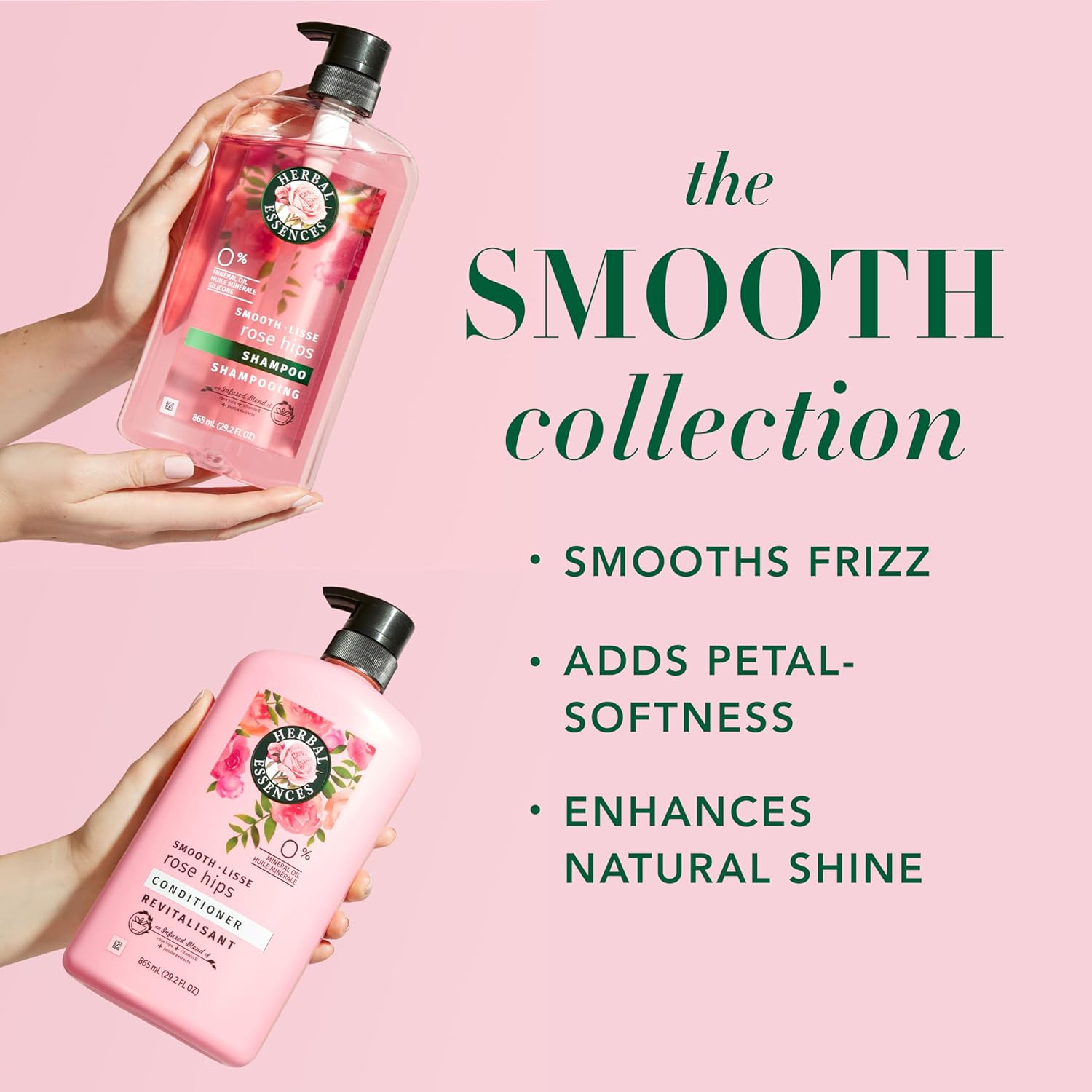 Herbal Essences Shampoo & Conditioner Set, Smooth Collection, Paraben-Free, Color-Safe, with Rose Hips & Vitamin E, 29.2 Fl Oz Each, 2-Pack - Image 2