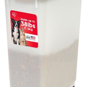 IRIS USA Airtight Dog Food Storage Container, Up to 38 lbs, Attachable Wheels, For Dog Cat Bird and Other Pet Food Storage Bin, Keep Fresh, Easy Mobility, BPA Free, Navy/Pearl