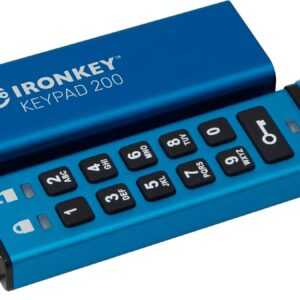 Kingston Ironkey Keypad 200 128GB Encrypted USB | Alphanumeric Keypad | Multi-Pin Access | XTS-AES 256-bit | FIPS 140-3 Level 3 Certified | Brute Force & BadUSB Protection | IKKP200/128GB,Blue
