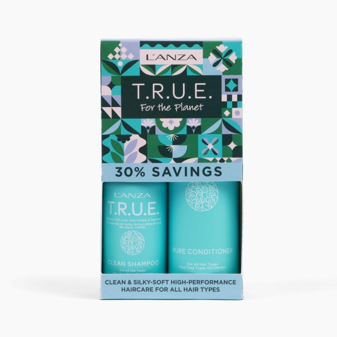 L'ANZA T.R.U.E. Duo Hair Kit, Clean Shampoo & Pure Conditioner, Anti Frizz, Fragrance & Paraben Free, Vegan & Cruelty Free Shampoo and Conditioner Set, Luxury Hair Care Kit in a Gift Box (2/8 Fl Oz)